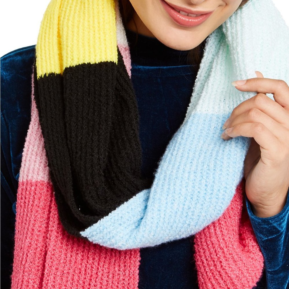 INC Twisted Knit Ribbed Colorblocked Muffler Scarf - Picture 2 of 6